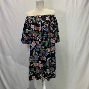 Enka Off Shoulder Floral Tunic Black Size Large NWT